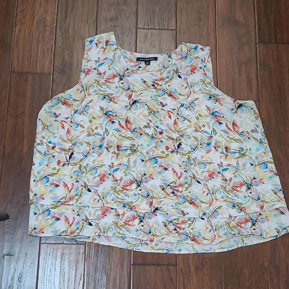 Zac & Rachel Colorful Abstract Layered Sleeveless Blouse size 2X